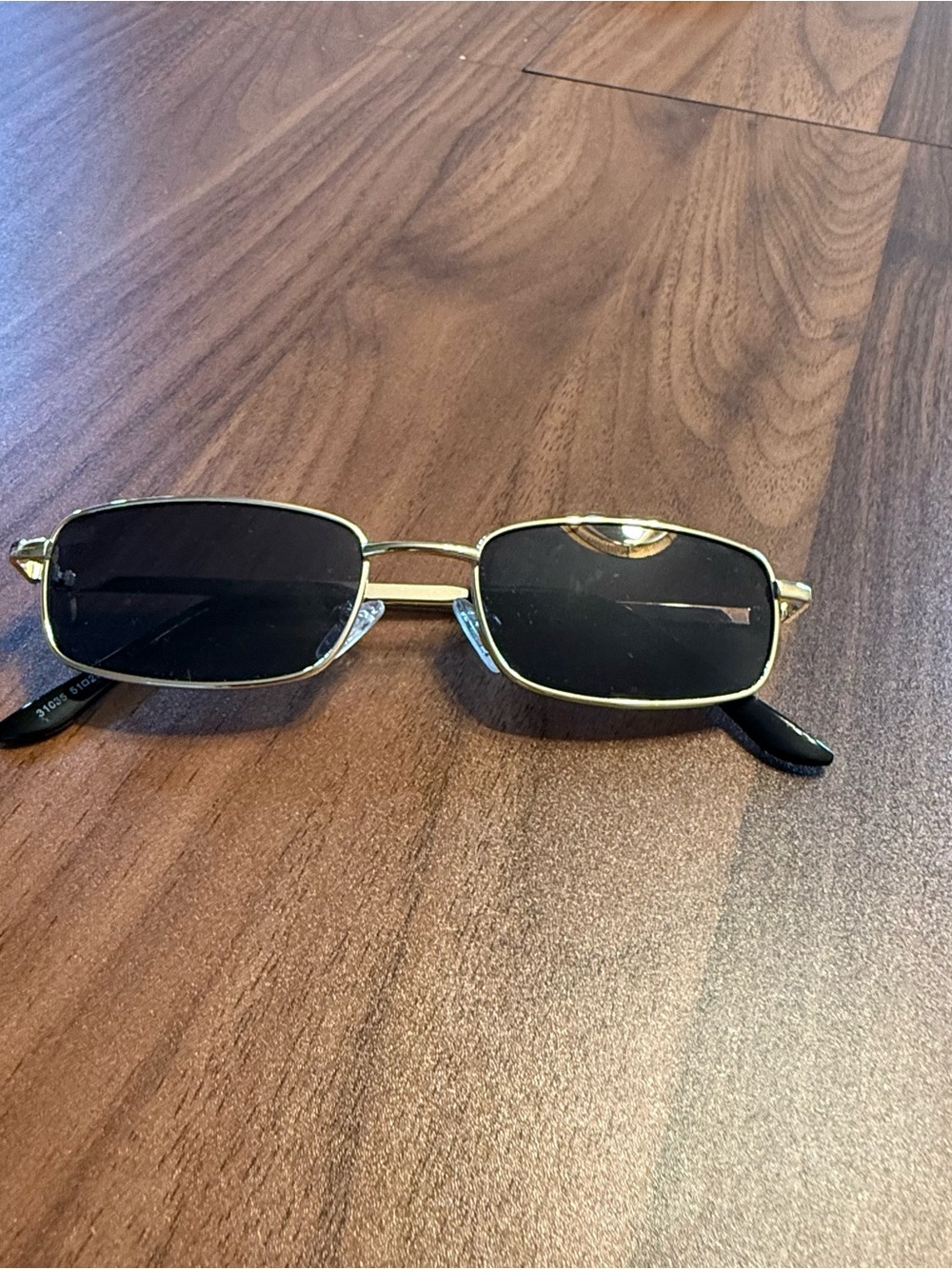 Men's Rectangular Gold Frame Sunglasses with Black Lenses